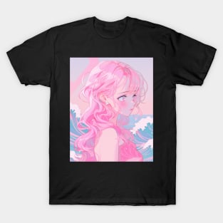 Pink Anime Girl Waves Japanese T-Shirt